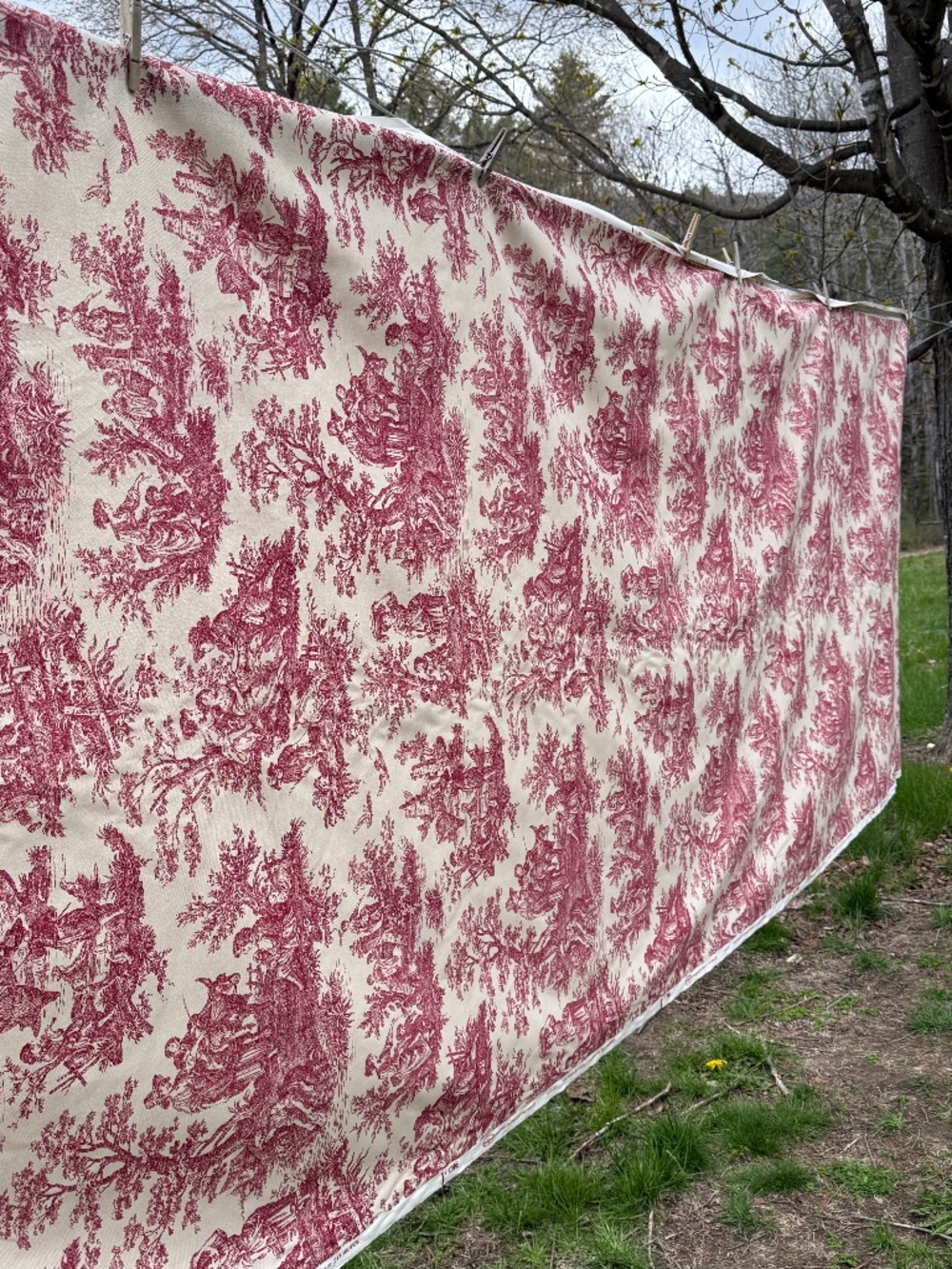 New 10 yds Vintage Waverly Red Beige Toile Fabric Cotton French Country Life